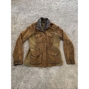 Eddie Bauer Leather Jacket‎ Womens Small  Brown Green S Packable Hood